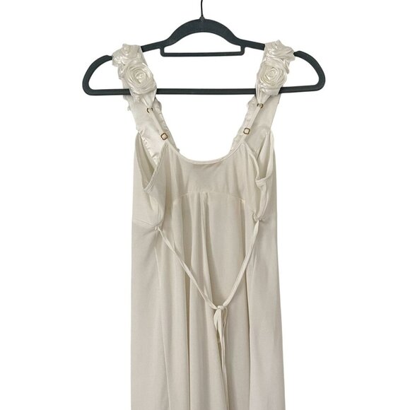 Flora Nikrooz S Chiffon Satin Nightgown Rosette Strap Back Tie Bridal Negligee - Picture 6 of 8